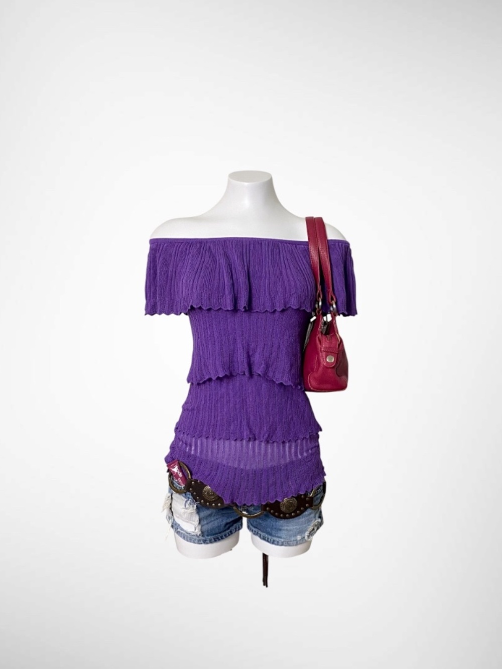 VTG Y2K Cache Purple Tiered Ruffle Knit Top